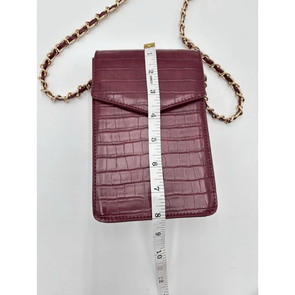 Save the Girls‎ Burgundy Croc Embossed Phone Crossbody Bag Chain Strap